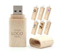 Custom Wood USB Flash Drive 16GB USB 3.0 50 Pack,Natural Wooden Customizable Thumb Drives with Keychain,Logo Engraving Included, Personalized Wooden Memory Sticks for Branding