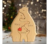 Custom Wooden Bear Puzzle - Personalised Engraved Family Name Gift for 2-8 Last Names | Mother's Day, Father's Day, Christmas & Housewarming Present (Style 9)