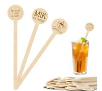 Custom Wooden Cocktail Stirrers,50-500 Pieces 6" Personalised Swizzle Sticks for Cocktails,Coffee,Drink,Beverage Mixer,Reusable Stir Sticks for Bar,Restaurant,Wedding Party Favor,Christmas (Round,S)