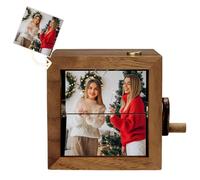Custom Wooden Flip Photo Frame, Personalized Hand Crank Animation Box with LED Light, Fun and Memorable Christmas or Birthday Gift for Friends