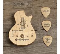 Custom Wooden Guitar Pick Box With 3pcs Picks, Engraved Spotify Song Guitar Pick Box, Wood Guitar Plectrums For Electric, Acoustic, Or Bass Guitar - Maple Wood