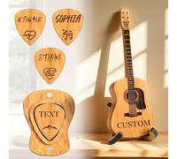 Custom Wooden Guitar Pick Case with 3PC Guitar Picks, Custom guitar picks Mini Storage Box Holder With Personalized Engraved Name, Band Logo Gift for Music Lover Boyfriend Valentine's Day