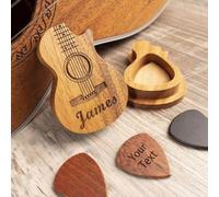 Custom Wooden Guitar Pick Holder with Guitar Picks,Personalized Guitar Pick Case Box,Engraved Name,Text,Customized Gift for Dad,Husband,Boyfriend,Son,Friends(Style 3)