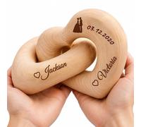 Custom Wooden Hearts with Names, Personalized Engraved Interlocking Heart Sculpture for Couples, Romantic 5th Wood Anniversary Valentine's Day Wedding Gifts for Him Her, Handcrafted Home Décor