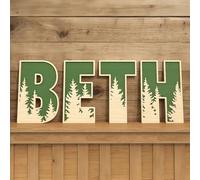 Custom Wooden Name Sign with Forest Trees - Rustic Woodland Nursery Wall Decor for Kids Room, Personalised Wooden Letters