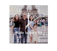 Custom Wooden Wall Clock with Photo Image Pictures, Personalized Square Wood Clock for Wall 10x10 Inch, Farmhouse Home Decorations for Bedroom Living Room Non-Ticking Wall Clock Add Family Name