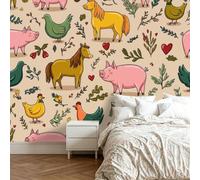 Custom Woodland Scene Mural Wallpaper, Modern 3D Effect Backdrop Wall Art Murals, Non-Woven Farm Animals Plants Mural, Wallpaper Photo for Living Room Home Decoration 200 x 140 cm