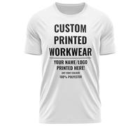 Custom Work T Shirt Mens Polyester Printed Summer Cool Outdoor Company Business Your Logo Text Breathable Quick Drying Uniform Tee for Business Trades Teams, XL, White