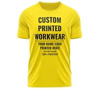 Custom Work T Shirt Mens Polyester Printed Summer Cool Outdoor Company Business Your Logo Text Breathable Quick Drying Uniform Tee for Business Trades Teams, S, Yellow