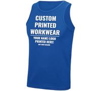 Custom Work Vest for Men | Polyester Printed Summer Tank Top | Quick Dry Breathable Gym Staff & Personal Trainer Uniform | Add Your Logo or Text, L, Royal Blue