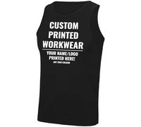 Custom Work Vest for Men | Polyester Printed Summer Tank Top | Quick Dry Breathable Gym Staff & Personal Trainer Uniform | Add Your Logo or Text, L, Black