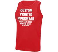 Custom Work Vest for Men | Polyester Printed Summer Tank Top | Quick Dry Breathable Gym Staff & Personal Trainer Uniform | Add Your Logo or Text, XL, Red