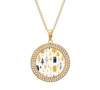 Custom Yellow Bear Pattern Picture Necklace Personalized Circle Chain Pendant Gold/Silver Photo Dog Tag Keepsake Necklaces Hip Hop Memorial Jewelry Gifts for Men Women, One size, Titanium Steel