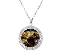 Custom Yellow Snake Picture Necklace Personalized Circle Chain Pendant Gold/Silver Photo Dog Tag Keepsake Necklaces Hip Hop Memorial Jewelry Gifts for Men Women, One size, Titanium Steel, Rhinestone