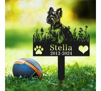Custom Yorkshire Dog Memorial Grave Marker with Stake,Personalized Dogs Name Memorials Engraved Burial Sign,Customized Loss of Sympathy Gifts for Pet Owner,Flower Pets Headstone for Cemetery Lawn Yard