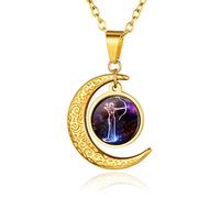 Custom4U 12 Zodiac Constellation Necklace Can Personalise,Galaxy Cresent Moon/Coin/Dog Tag Shape,Silver/Gold/Black (with Gift Packing)