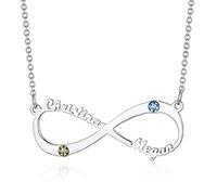 Custom4U 2 Name Necklace Sterling Silver-Infinity Necklace Personalised with 2 Names for Women Girls-Customised Birhtstone Name Choker Jewellery Keepsake Gifts