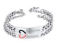 Custom4U 2 Pcs Couples Bracelets Personalised for Men Women-Stainless Steel Curb Link Chain Engraved Name Bangle Bracelet for Couple-Personalized Heart Matching Bracelet Gifts