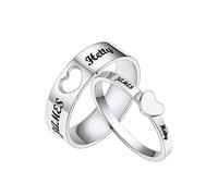 Custom4U 2 Pieces Personalized Matching Promise Rings Set for Couple Men Women Stainless Steel Endless Love Heart Engagement Ring Jewellery Gifts