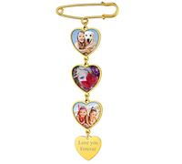 Custom4U 3 Photo Brooch Wedding Bouquet Charms Memorial Pin Gold Plated Photo Memory Bouquet Charm