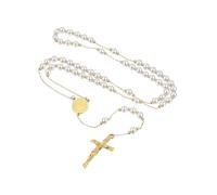 Custom4U 6mm Glass Pearl Beads Catholic Rosary for Women Men Virgin Mary Rosary Necklace 18K Gold Plated Miraculous Rosarios Prayer Gifts