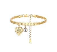 Custom4U Anklets for Women, Gold Figaro Chain B Letter Initial Anklets Custom Ankle Bracelets Personalised Birthstone Jewelry for Women