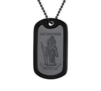 Custom4U Black Saint Christopher Pendant with Chain Engraving Dogtags St Christopher Jewelry Gifts for Dad Son Boyfriend