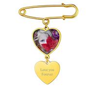 Custom4U Bridal Bouquet Charm Single Photo Wedding Bouquet Photo Charm Gold Groom Memorial Pin
