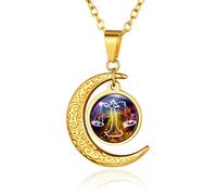 Custom4U Chic Constellation Jewellery Gifts for Mum Girlfrind Wife Lover-Exquisite Gold Plated Libra Zodiac Sign Moon Charm Pendant with Adjustable Chain