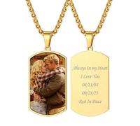 Custom4U Custom Engraved Dogtag Necklace for Men-Stainless Steel Gold Plated Picture Pendant Engraved Jewellery Gifts for Dad Brother