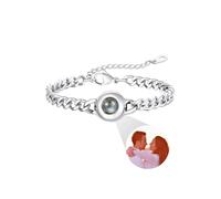 Custom4U Custom Photo Bracelet Personalised Projection Pendant, Silver Ladies Bracelet with 5mm Wide 16cm+3cm Long Rolo Chain for Girlfriend, Mom, Wife