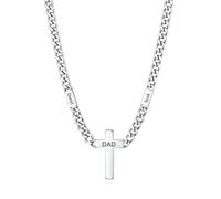 Custom4U Customised Necklace Engraved 3 Names & Cross Steel Cuban Link Chain 7mm 45cm+5cm Men Jewellery Gift for Husband’s Anniversary Boyfriend