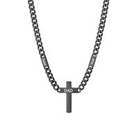 Custom4U Customised Necklace for Men 3 Names & Cross Black Cuban Link Chain 7mm 45cm+5cm Gift for Friend Dad Grandfather Birthday