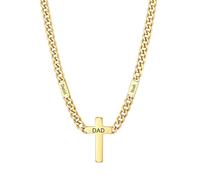 Custom4U Customized Necklace 3 Names with Cross Pendant Engravable Gold Cuban Link Chain 7mm Width 51+5cm Length Men jewellery Gift for Partner Brother Anniversary