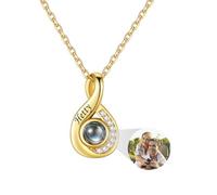 Custom4U Engaved Infinity Necklace with Personalised Photo, Gold Plated Necklace for Women Picture Projection Necklace 40+5cm Stainless Steel Chain, Jewellery Gift Box for Girlfriend
