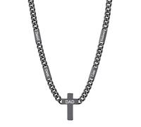 Custom4U Engraved Necklace 5 Names & Cross Custom Pendant 7mm Width 65cm Length Chain Black Mens Necklace Gift for Boss Partner Brother Father’s Day
