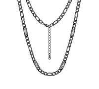 Custom4U Figaro Chain for Men Custom Name Necklace, 5mm Figaro Chain with 4 Names Personalised Stainless Steel Black Necklace for Men Jewelry Gifts for Dad Husband Father Family 20+2 Inches