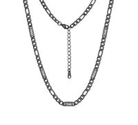 Custom4U Figaro Chain for Men Custom Name Necklace, 5mm Figaro Chain with 5 Names Personalised Stainless Steel Black Necklace for Men Jewelry Gifts for Dad Husband Father Family 24+2 Inches