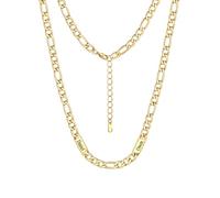 Custom4U Figaro Chain for Men Custom Name Necklace, 5mm Figaro Necklace with 2 Names Personalised Stainless Steel 14K Gold Plated Chain for Men Jewelry Gifts for Dad Husband Father Family 24+2 Inches