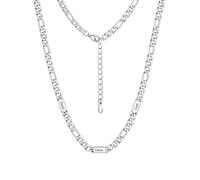 Custom4U Figaro Chain for Men Custom Name Necklace, 5mm Figaro Necklace with 3 Names Personalised Stainless Steel Silver Chain for Men Jewelry Gifts for Dad Husband Father Family 22+2 Inches