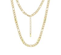 Custom4U Figaro Chain for Men Custom Name Necklace, 5mm Figaro Necklace with 4 Names Personalised Stainless Steel 14K Gold Plated Chain for Men Jewelry Gifts for Dad Husband Father Family 18+2 Inches