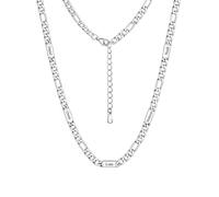 Custom4U Figaro Chain for Men Custom Name Necklace, 5mm Figaro Necklace with 5 Names Personalised Stainless Steel Silver Chain for Men Jewelry Gifts for Dad Husband Father Family 18+2 Inches