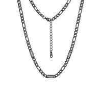 Custom4U Figaro Chain for Men Custom Name Necklace, 7mm Figaro Chain with 3 Names Personalised Stainless Steel Black Necklace for Men Jewelry Gifts for Dad Husband Father Family 24+2 Inches