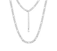 Custom4U Figaro Chain for Men Custom Name Necklace, 7mm Figaro Necklace with 2 Names Personalised Stainless Steel Silver Chain for Men Jewelry Gifts for Dad Husband Father Family 22+2 Inches