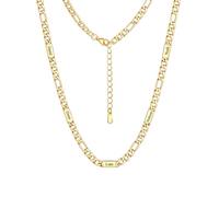 Custom4U Figaro Chain for Men Custom Name Necklace, 7mm Figaro Necklace with 5 Names Personalised Stainless Steel 14K Gold Plated Chain for Men Jewelry Gifts for Dad Husband Father Family 18+2 Inches