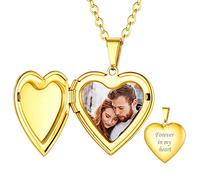Custom4U Forever in My Heart Locket Engraved Photo Pendant Necklace for Women Mum