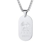 Custom4U Gemini Necklace Men Solid Dog Tag Chain for Mens Constellation Pendant Silver