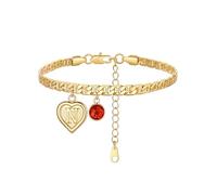 Custom4U Gold Anklets wih Initial Layered Figaro Chain 26 Letter Initial Anklets Custom Made Birthstone Ankle Bracelets Birthday Jewelry for Women