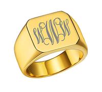Custom4U Gold Initial Ring,Stainless Steel Signet Ring for Unisex,Party/Engegement/Birthday Ring for Men