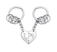 Custom4U His and Her Keyrings Personalised-2 Pcs Couples Matching Key Ring Set for Boyfriend Girlfriend Best Friends-Womens Mens Stainless Steel Engraved Heart Puzzle Piece Keychains for Lover